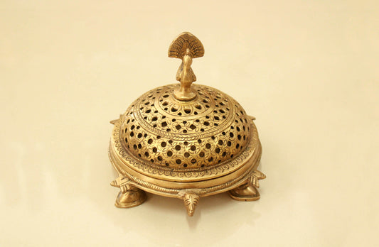 Incense Burner Loban Dhoop Dani Brass Metal Peacock Tortoise Mandala Carved Dhuni Sambrani Dhoop Home Living / Pooja Room Garden Decor Gift