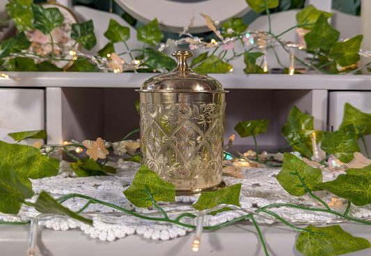 Antique Indian Highly Engraved Brass Jar with Lid.