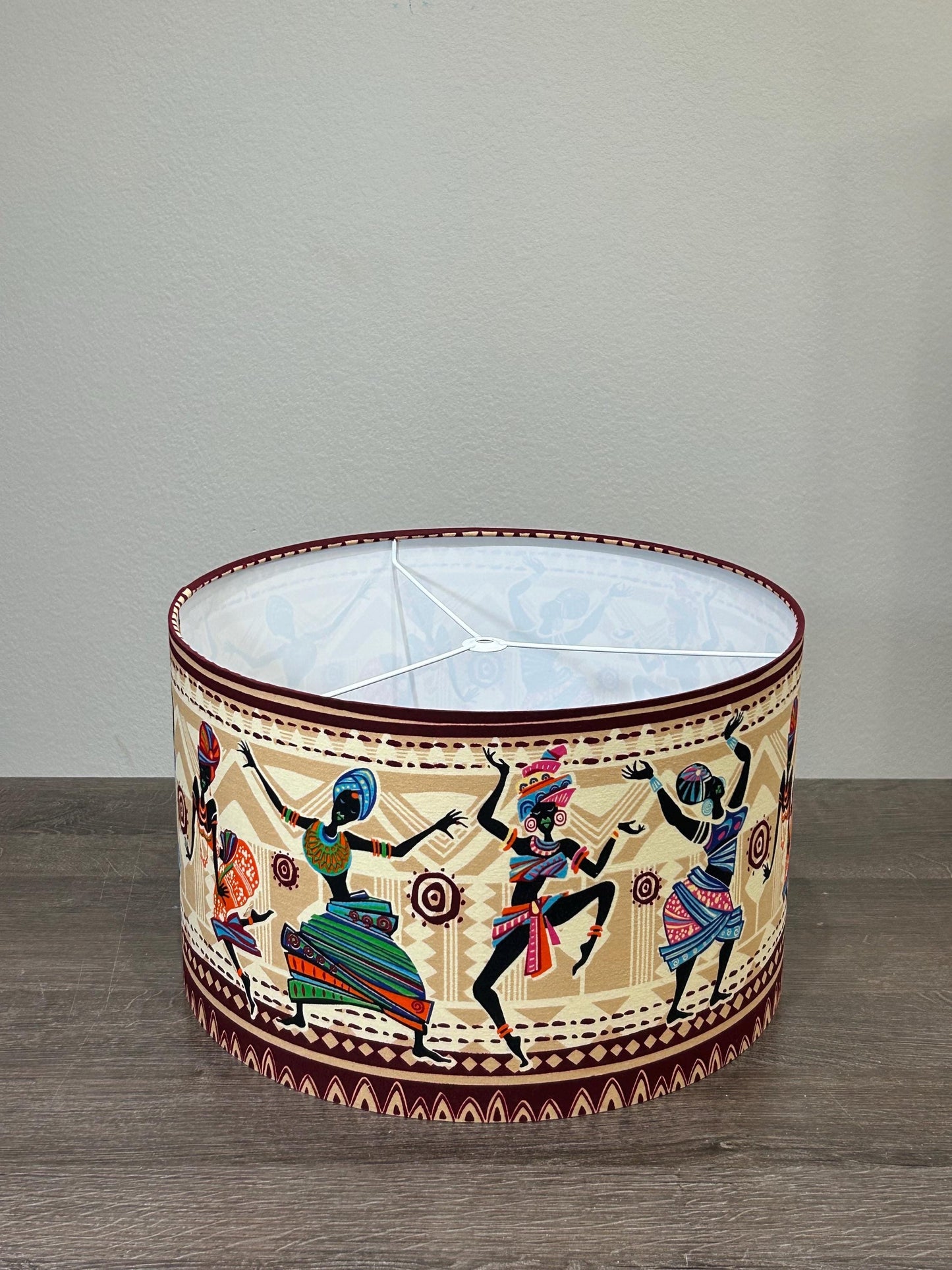 Large African Print Drum Lampshade, Custom Made to Order Lampshade, Tribal Print Lampshade, Dancing Women Print Lampshade, Bedside Lamp