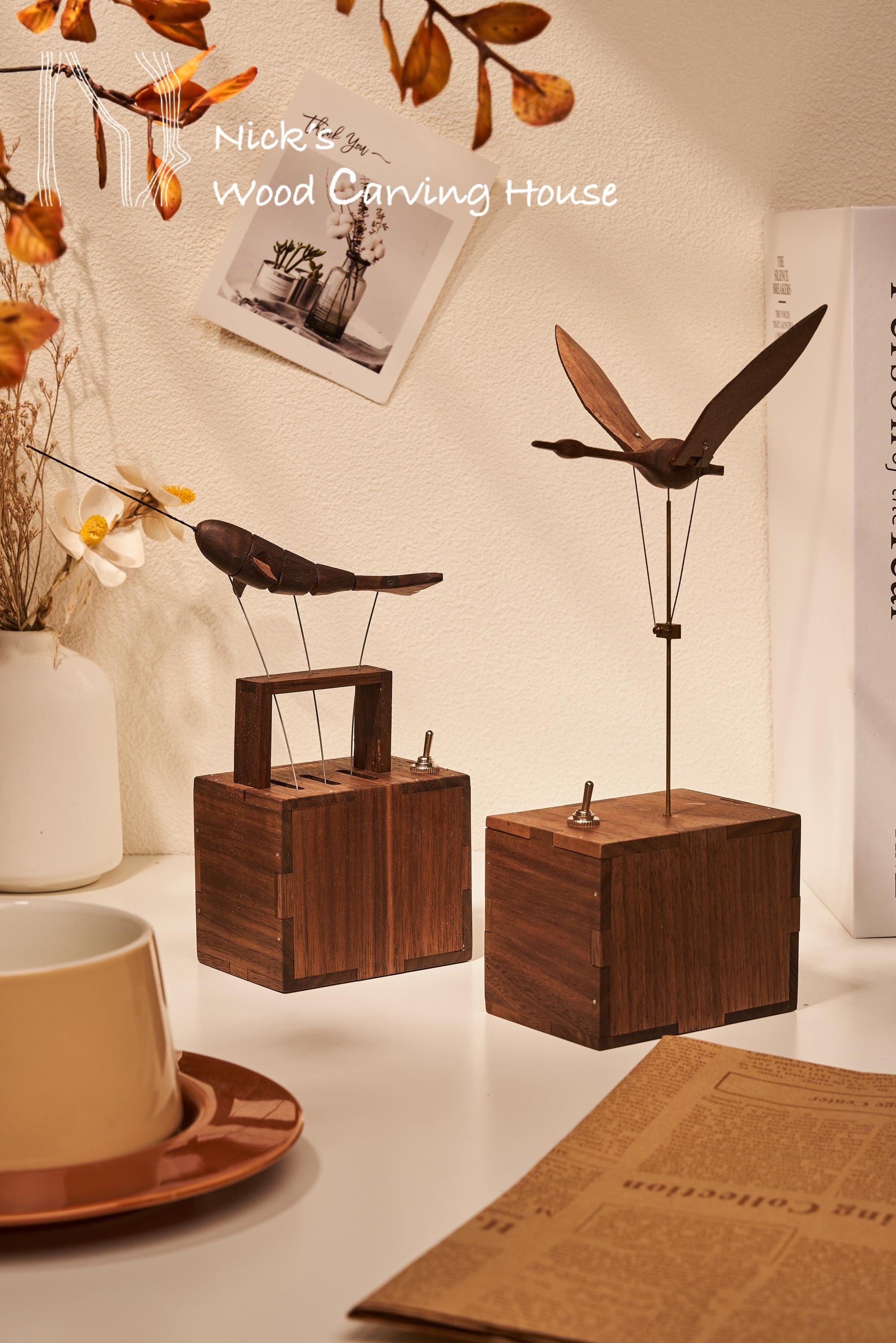 Wooden Swan, Automata Swan, Music Box, Ornament, Bird Figurine, Wood Art, Statue, Sculpture, Home Decor, Woodcarving, Handmade, Handcraft