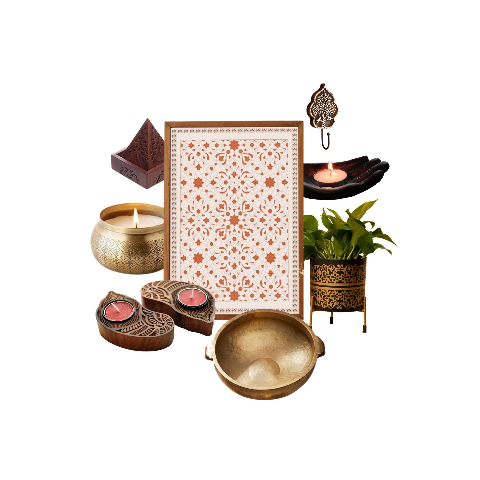 Home Decor Gift Hamper– Indian Handcrafted Decor, Housewarming Gift, Indian Art, Festive Gift Set, Wooden & Brass Decor, Corporate Hamper