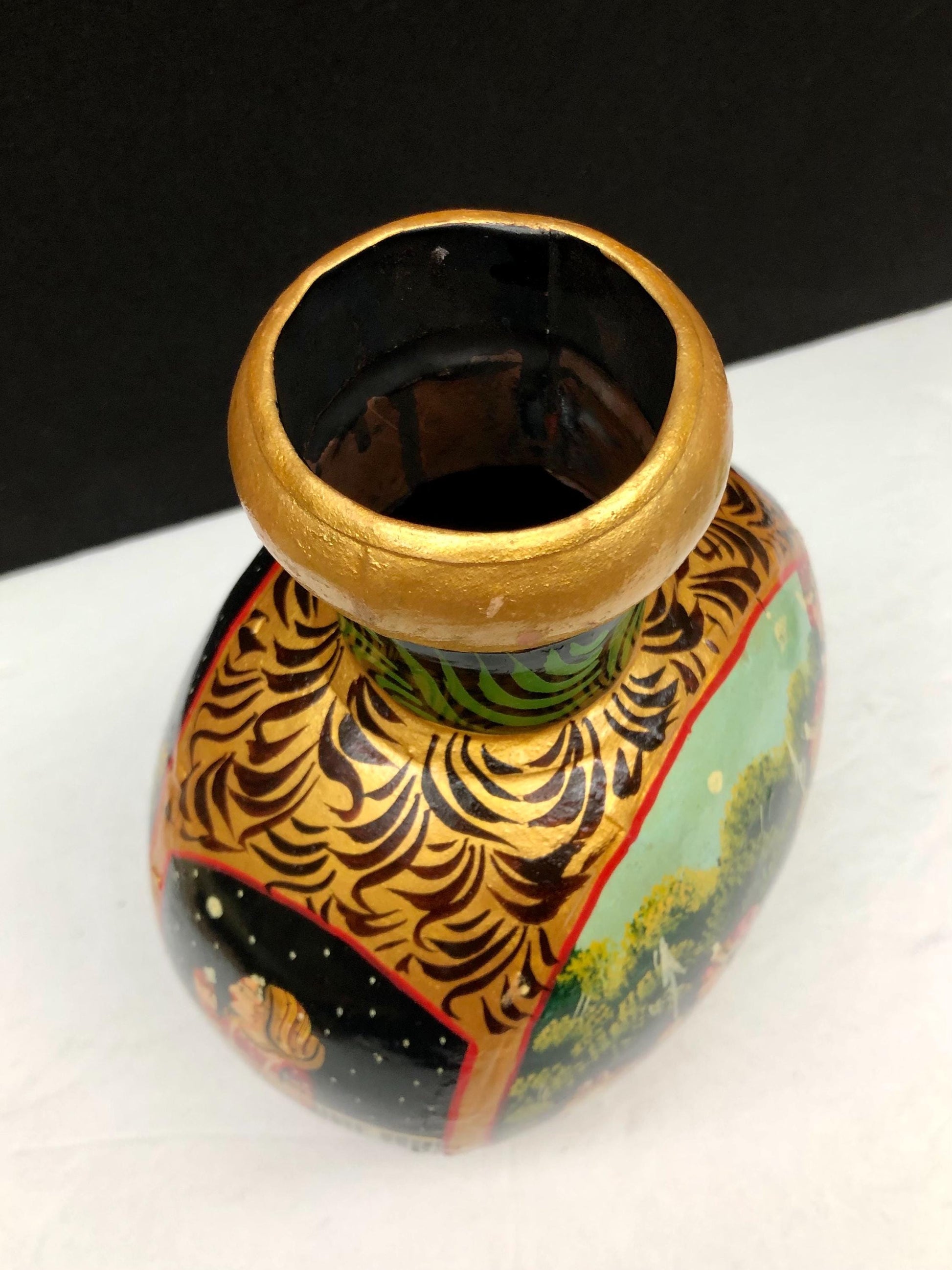Hand Painted Indian Metal Vase Bottle Mughal Style