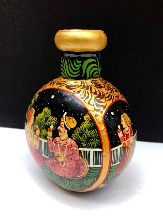 Hand Painted Indian Metal Vase Bottle Mughal Style