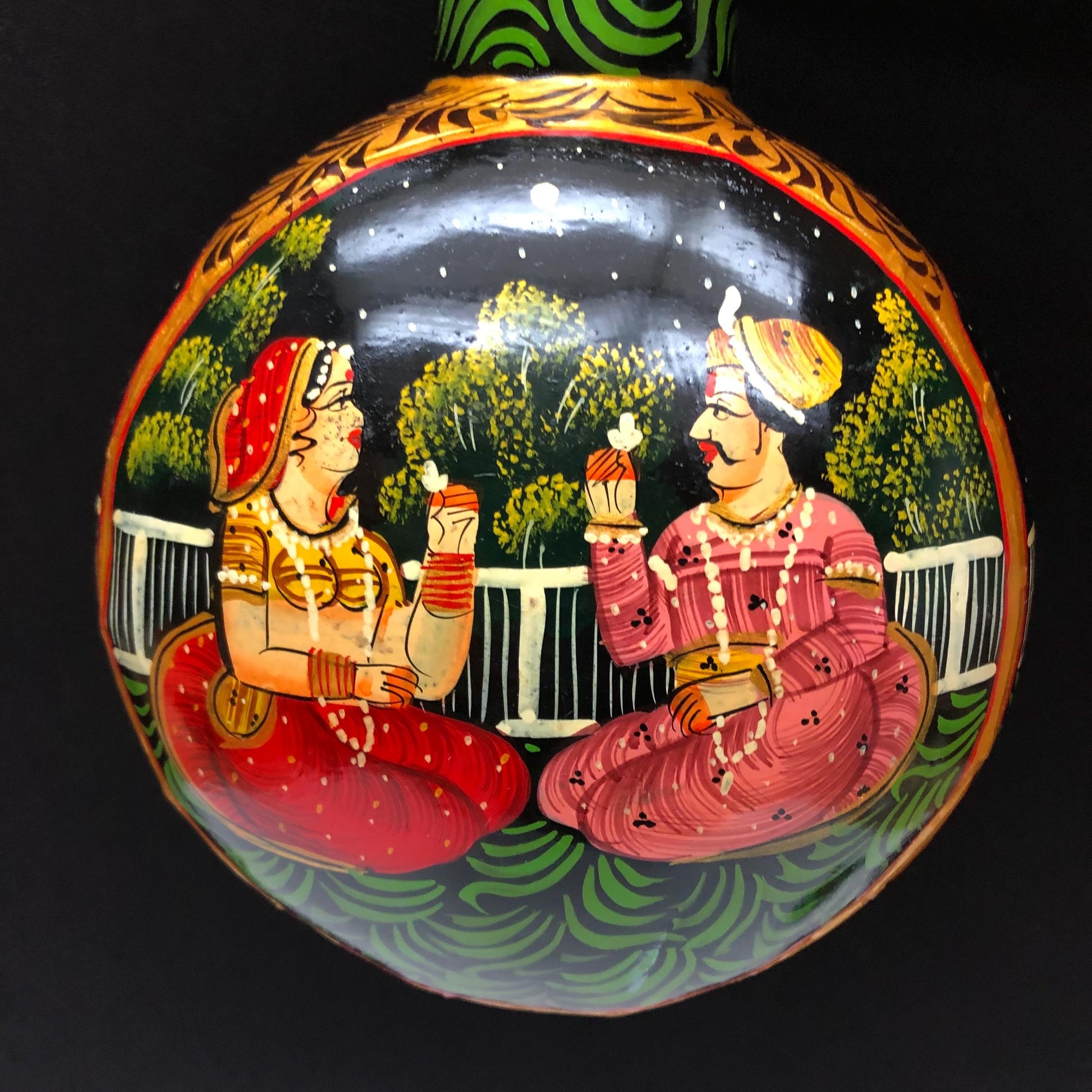 Hand Painted Indian Metal Vase Bottle Mughal Style