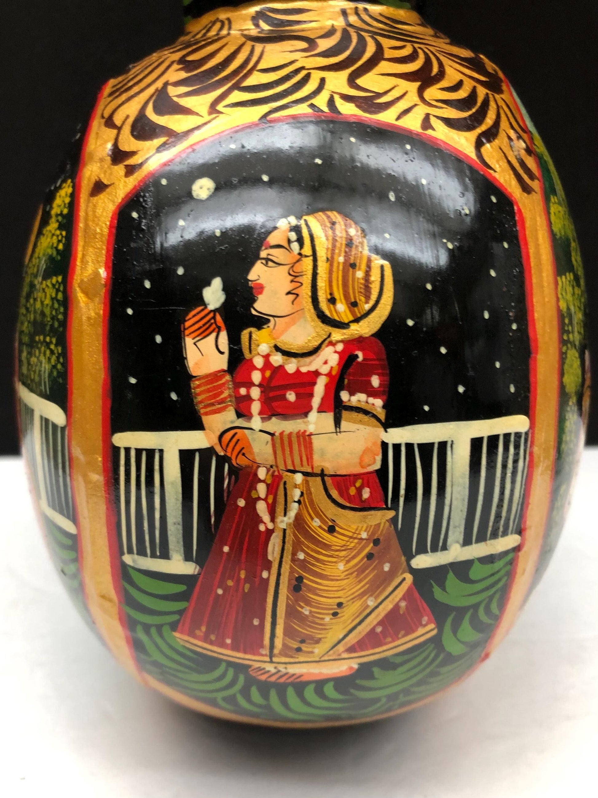 Hand Painted Indian Metal Vase Bottle Mughal Style