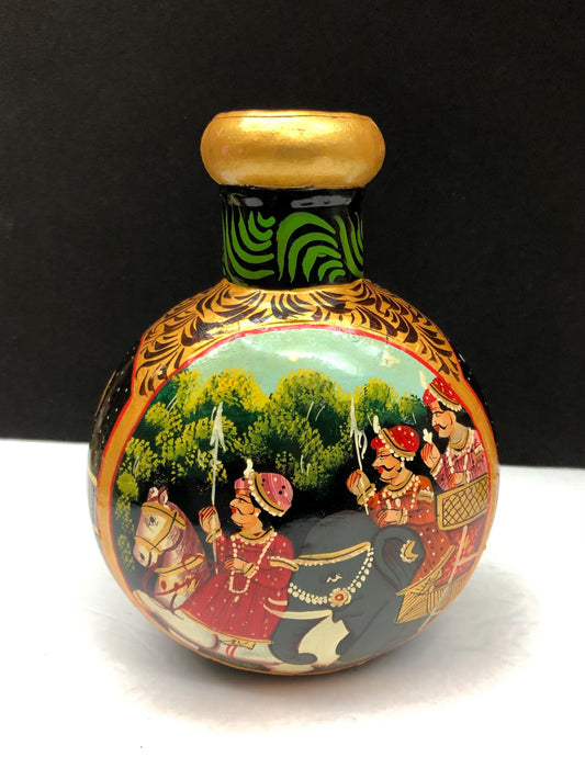 Hand Painted Indian Metal Vase Bottle Mughal Style