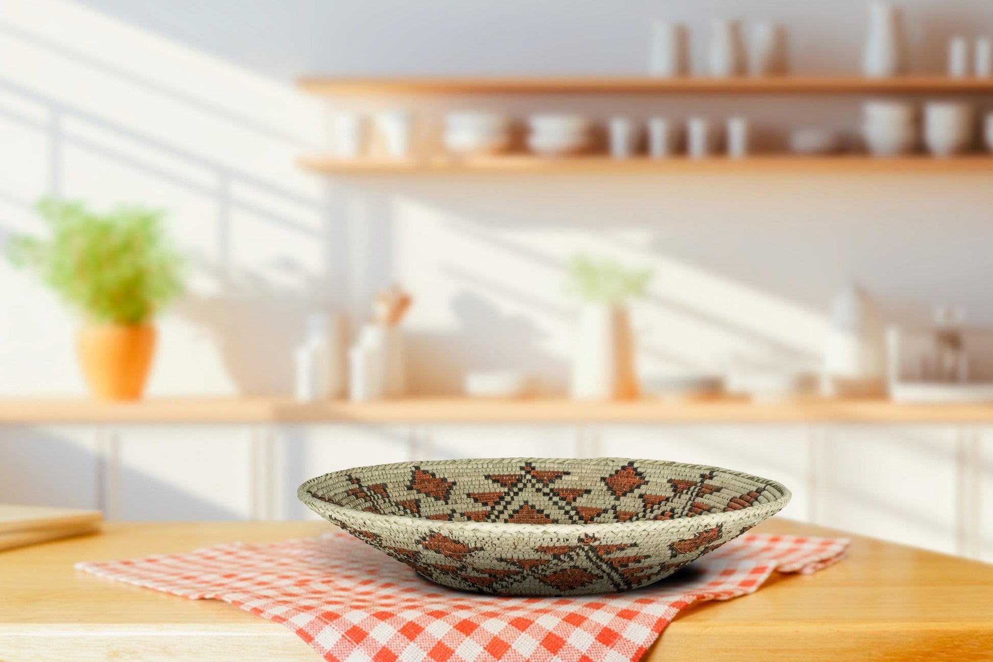 Handwoven Mureedni Wall Basket - 14” Southwestern Inspired Basket, Boho Wall Decor, Basket Wall Decor, African Wall Hanging Basket