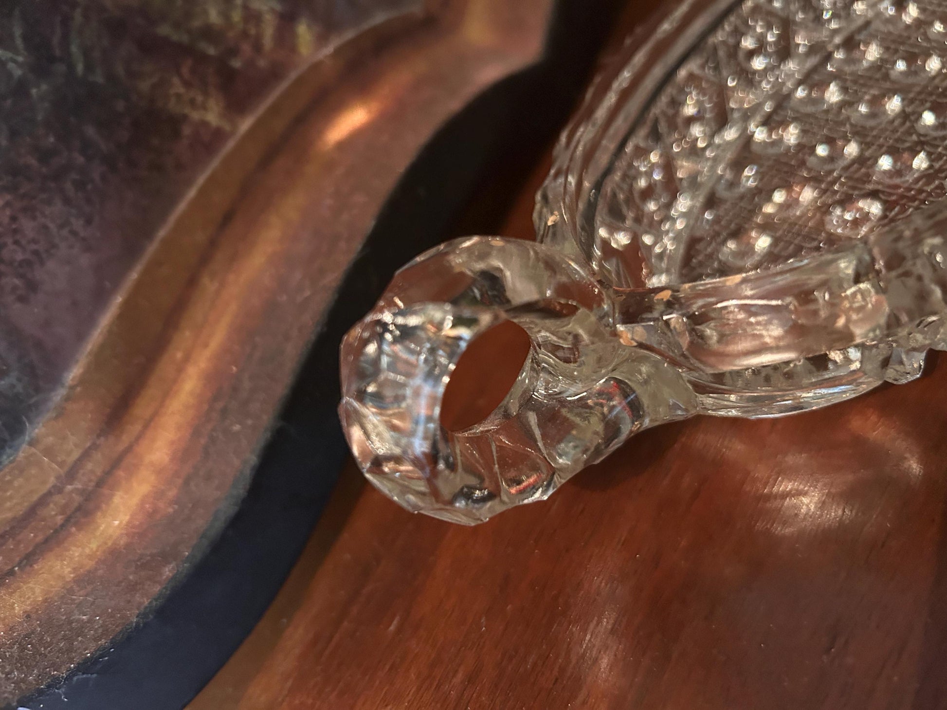 EAPG 1900S Thick Patterned Glass Boat Dish Two Handles- Antique Glass Handled Bowl Victorian Turn of Century Early American Pattern Glass