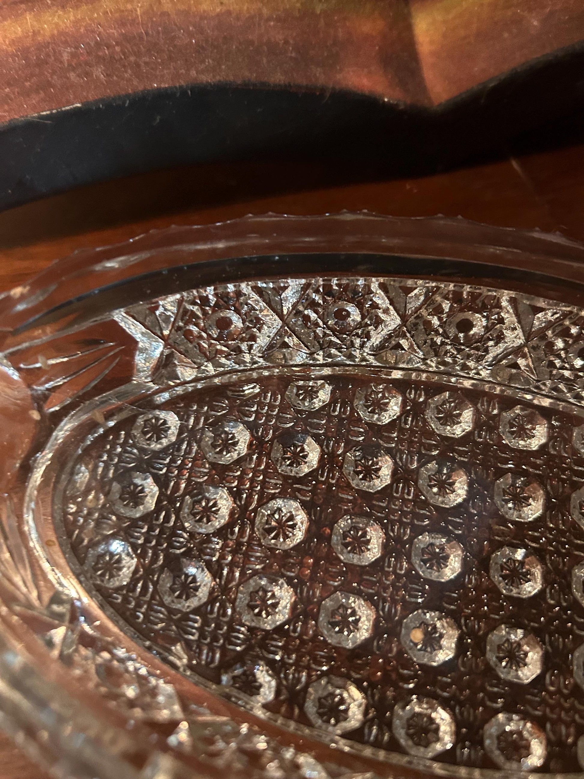 EAPG 1900S Thick Patterned Glass Boat Dish Two Handles- Antique Glass Handled Bowl Victorian Turn of Century Early American Pattern Glass