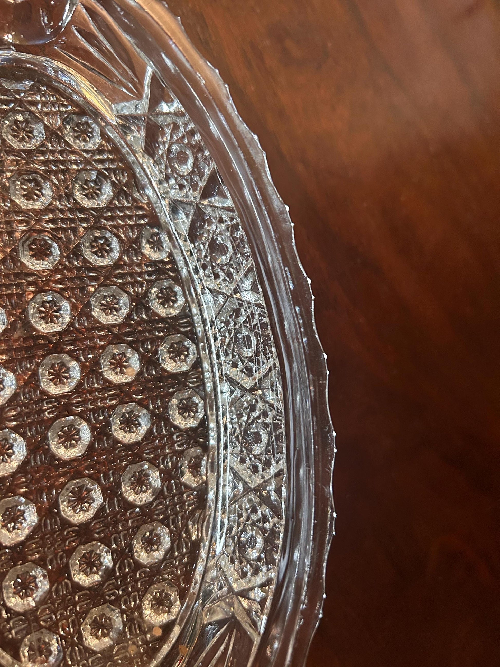 EAPG 1900S Thick Patterned Glass Boat Dish Two Handles- Antique Glass Handled Bowl Victorian Turn of Century Early American Pattern Glass