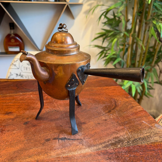 Antique SWEDEN Arts & Crafts Period Copper Footed Teapot - Vintage Arts and Crafts Movement Swedish Nordic Scandinavian Kitchen Home Decor