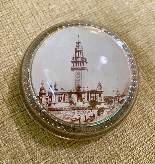 Antique 1901 Pan-American Expo Glass Paperweight Electric Tower Buffalo New York