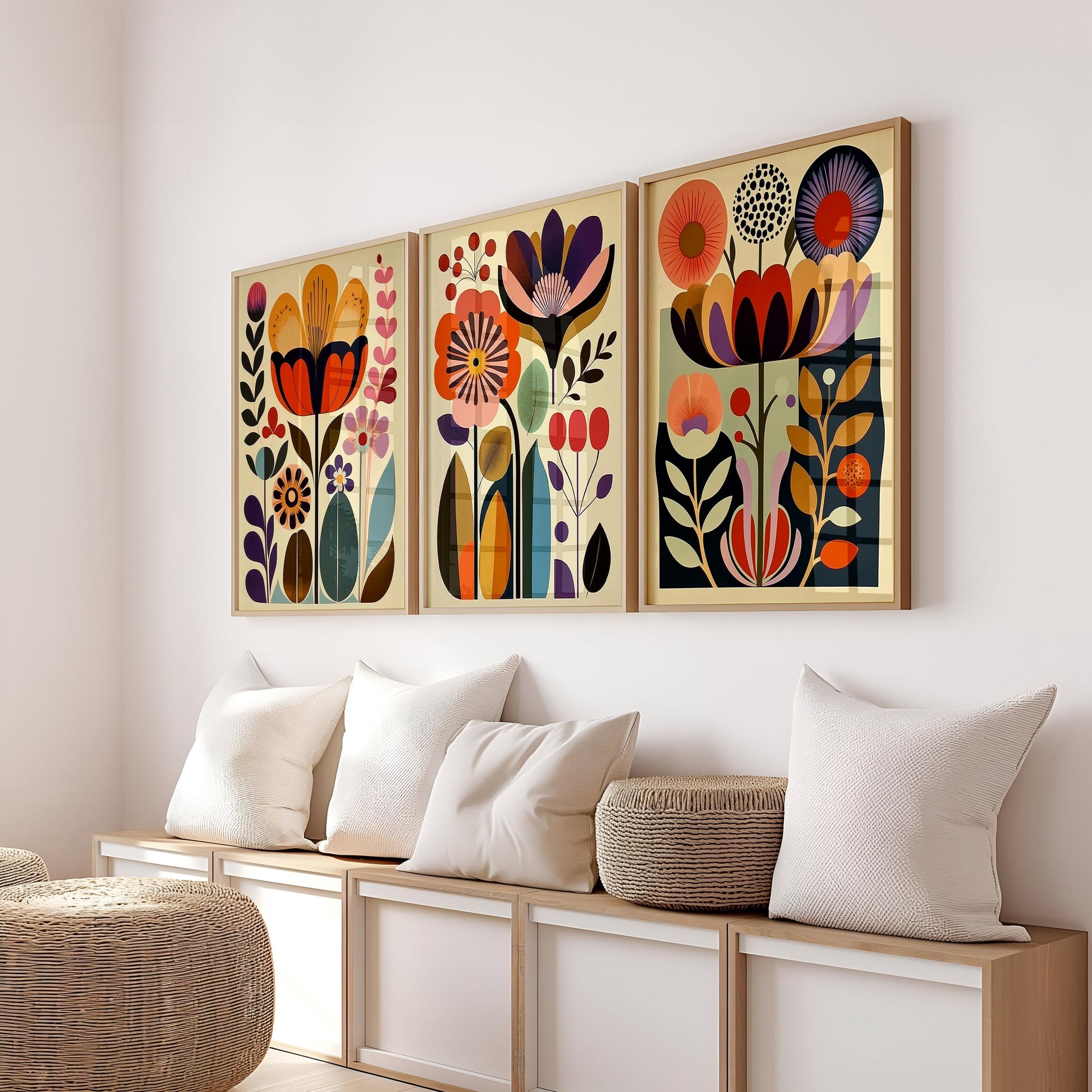 Scandinavian Art Norwegian Folk Art Floral Print Set of 3 Nordic Wall Art Scandi Folk Poster Boho Wall Decor Living Room Prints