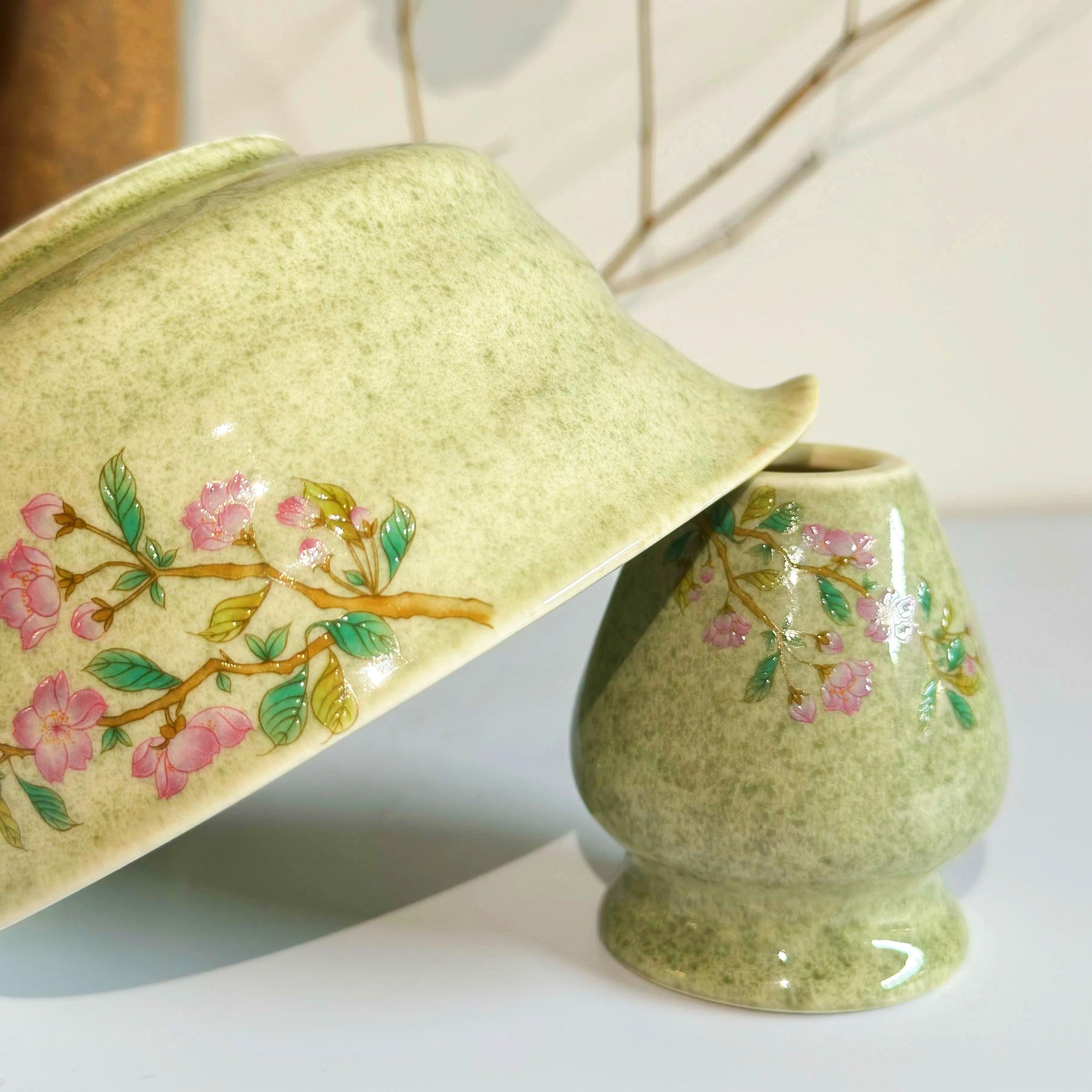 Flower Ceramic Matcha Whisk Set with Bamboo Whisk, Ceramic Matcha Bowl Set with Spout, Unique Matcha Kit Tea Set, Matcha Gift Set Gift Ideas