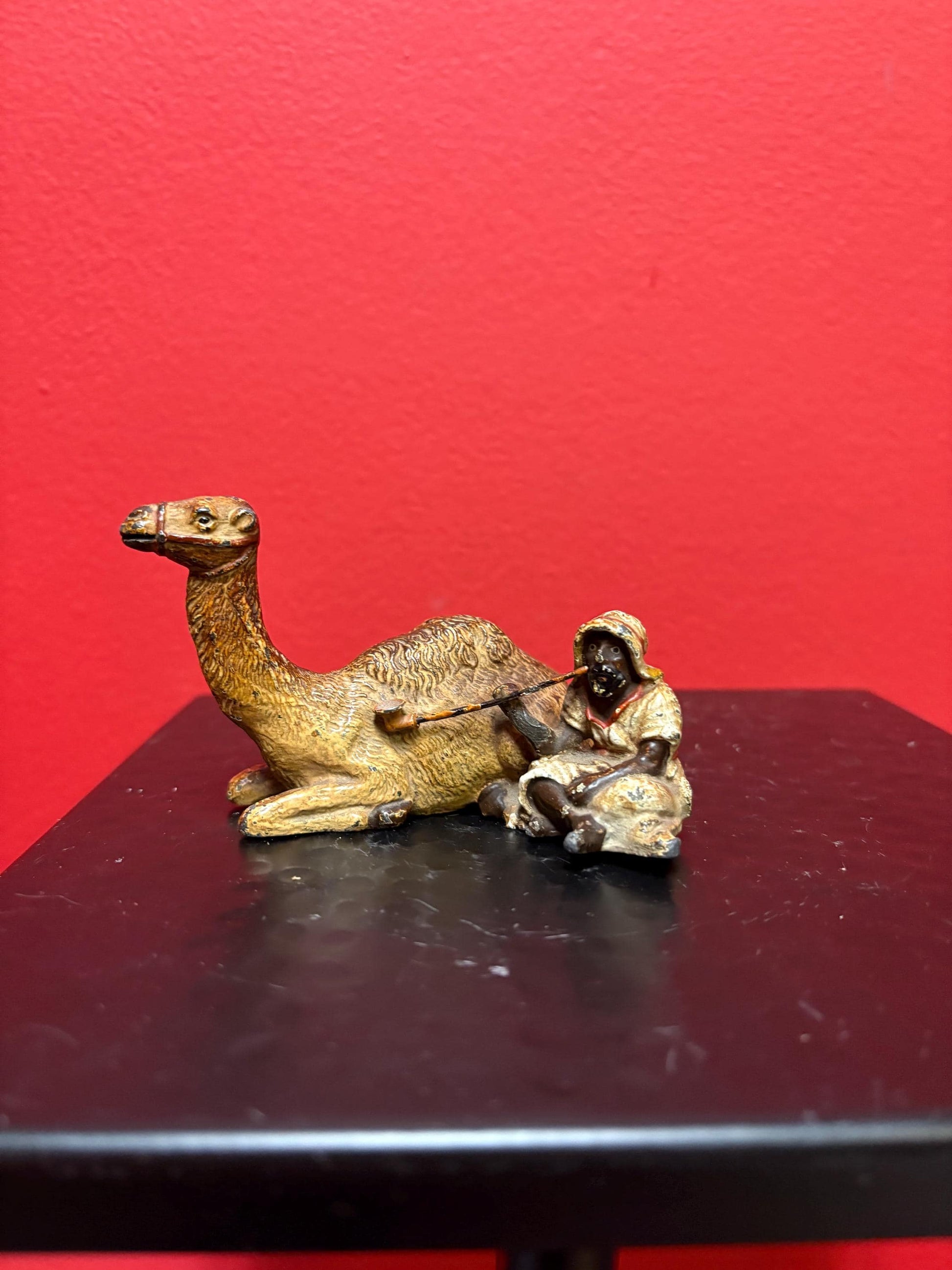 Beautiful Antique 4 X 2” High Austrian Cold Painted Bronze Arab with Camel — Lovely Condition - Amazing Price