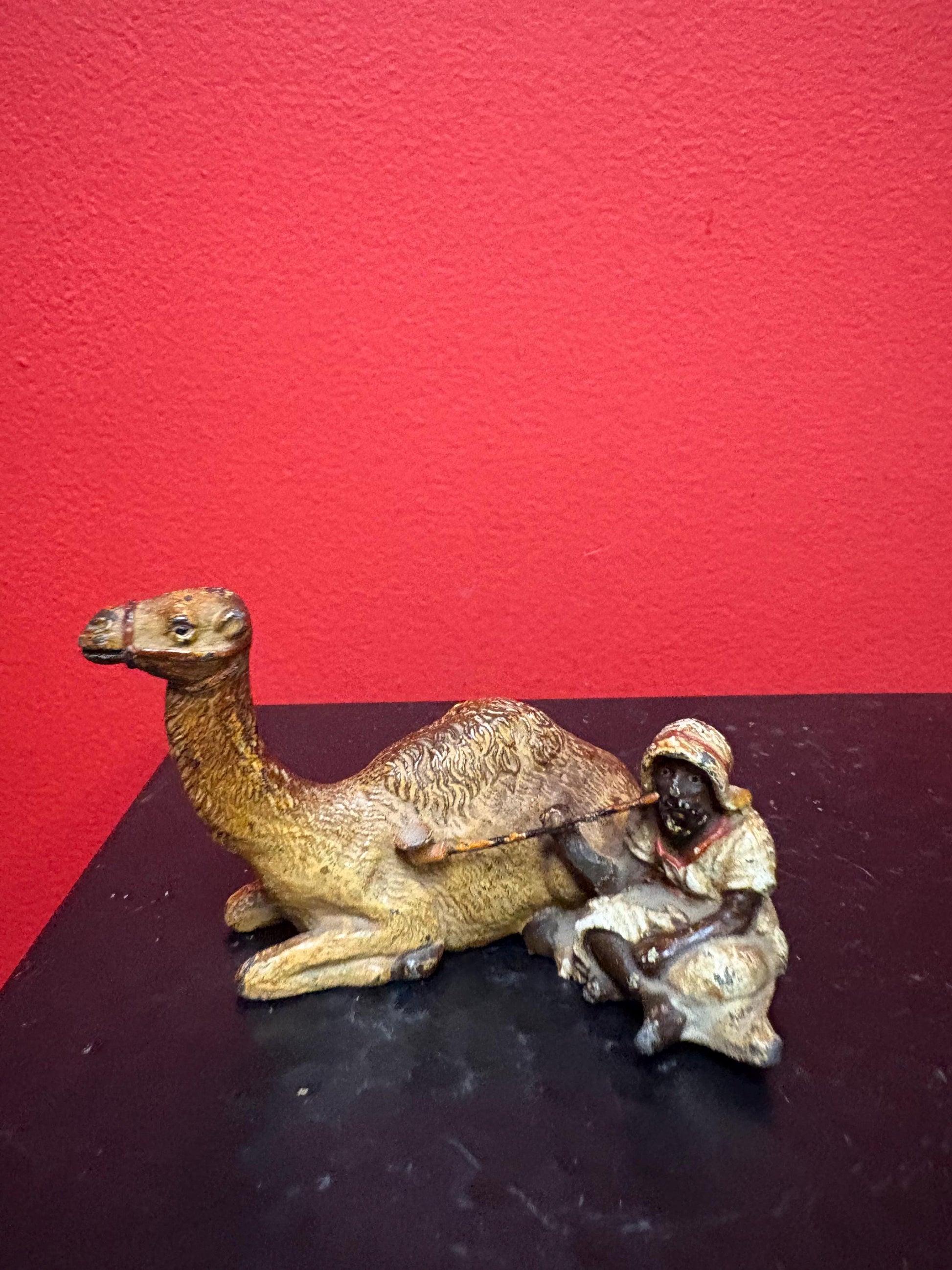 Beautiful Antique 4 X 2” High Austrian Cold Painted Bronze Arab with Camel — Lovely Condition - Amazing Price