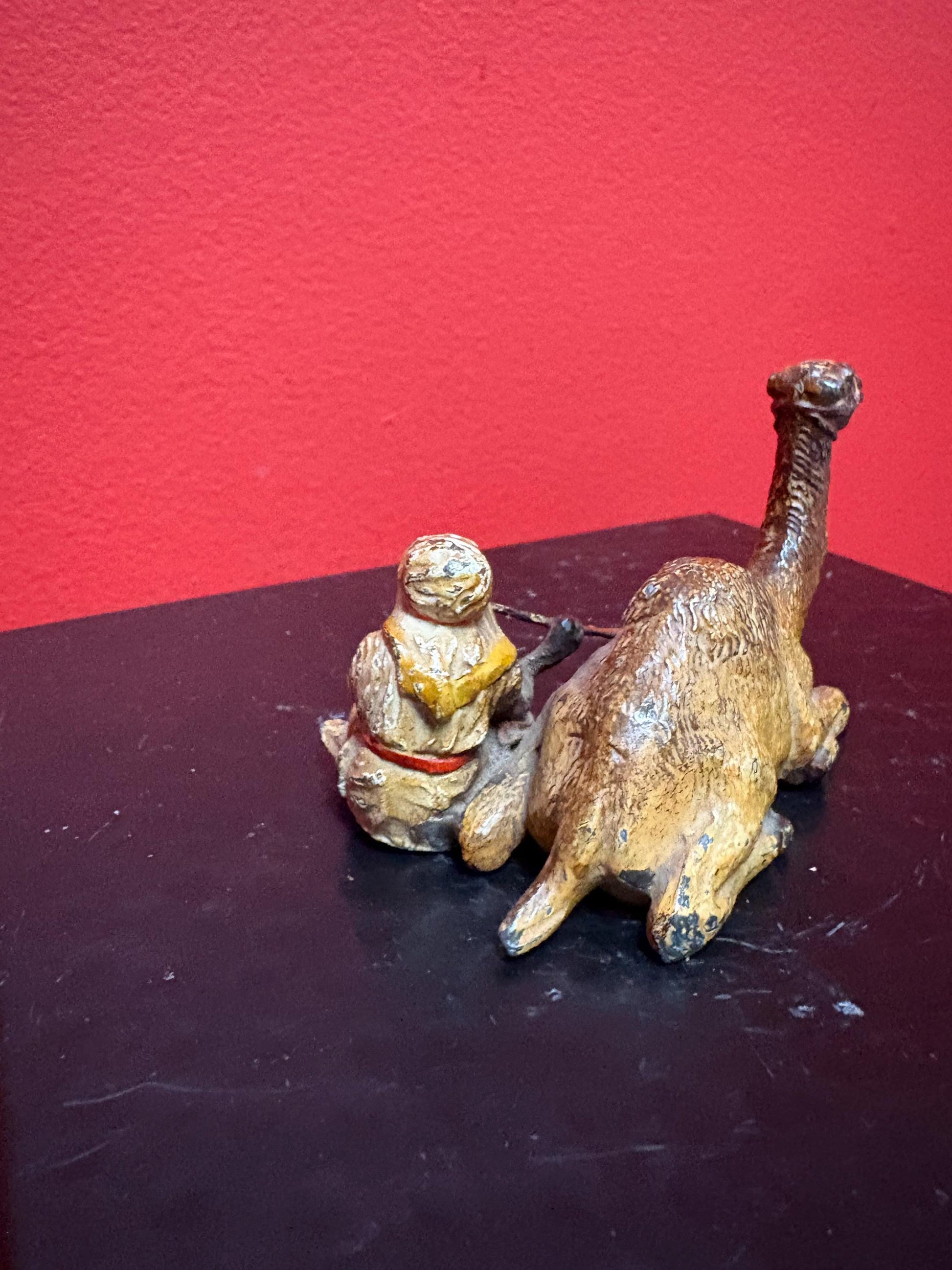 Beautiful Antique 4 X 2” High Austrian Cold Painted Bronze Arab with Camel — Lovely Condition - Amazing Price