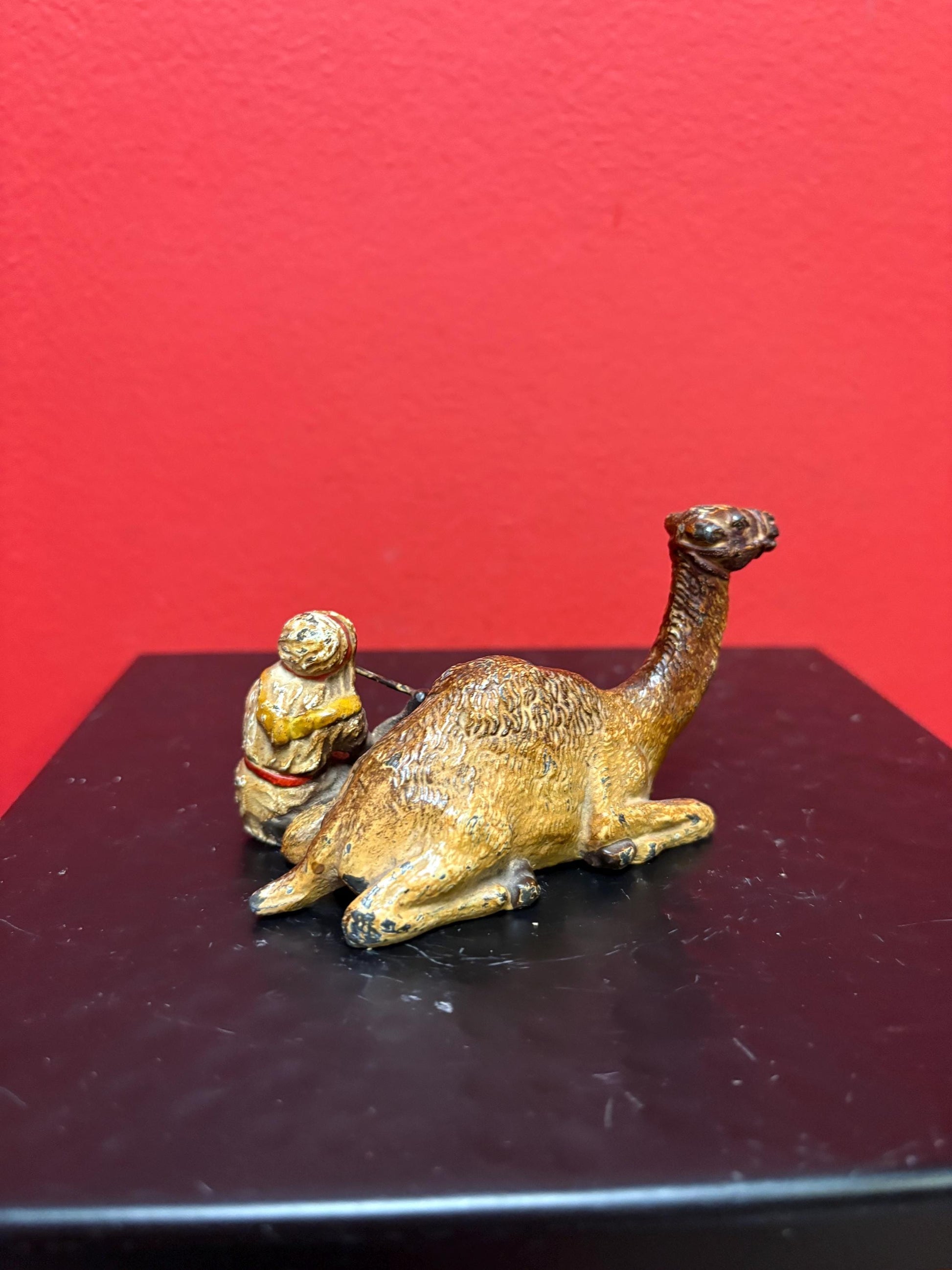 Beautiful Antique 4 X 2” High Austrian Cold Painted Bronze Arab with Camel — Lovely Condition - Amazing Price