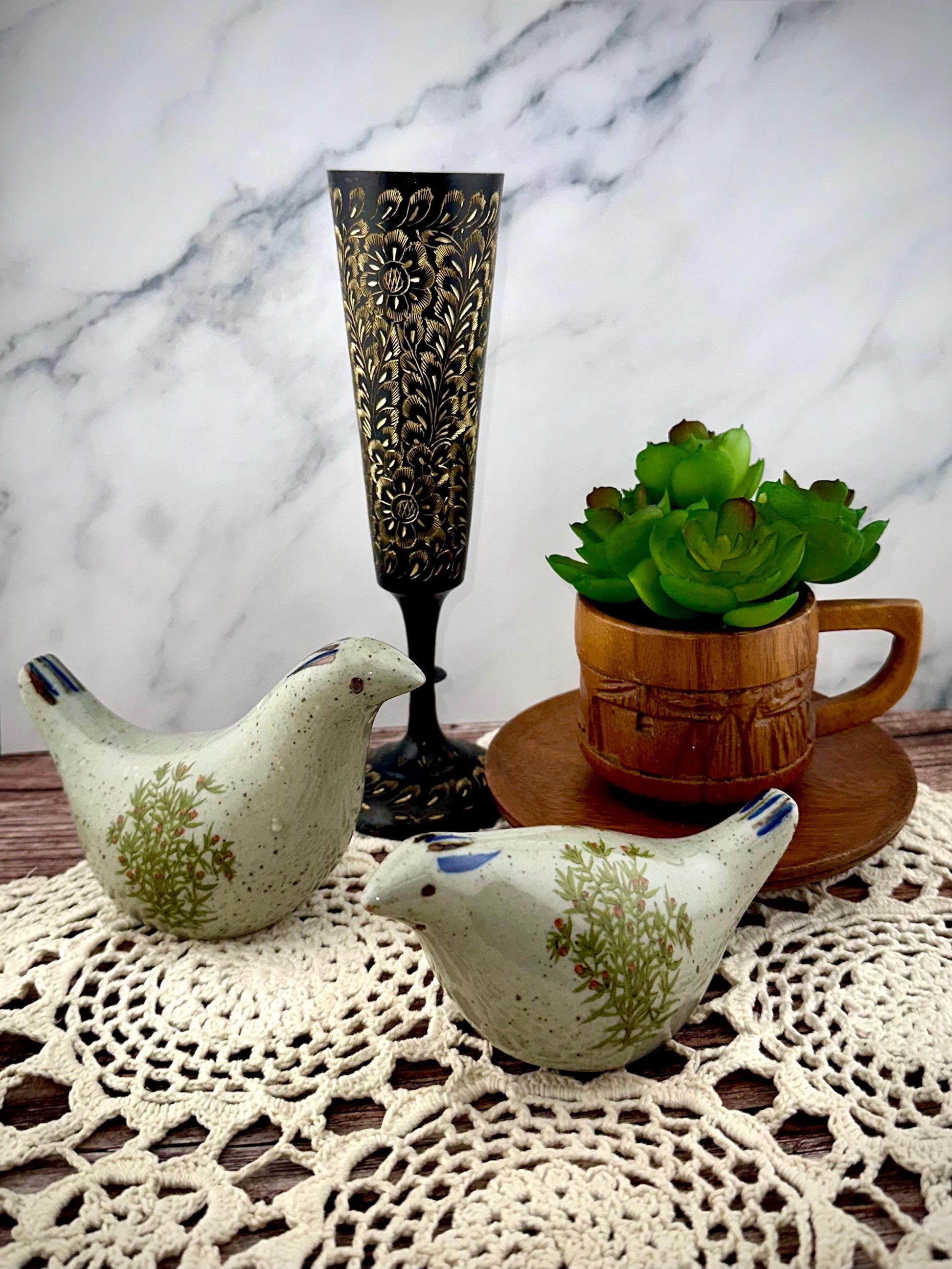 Vintage Collectible Brass Hand-Etched Indian Bud Vase Black and Gold – 8.25"