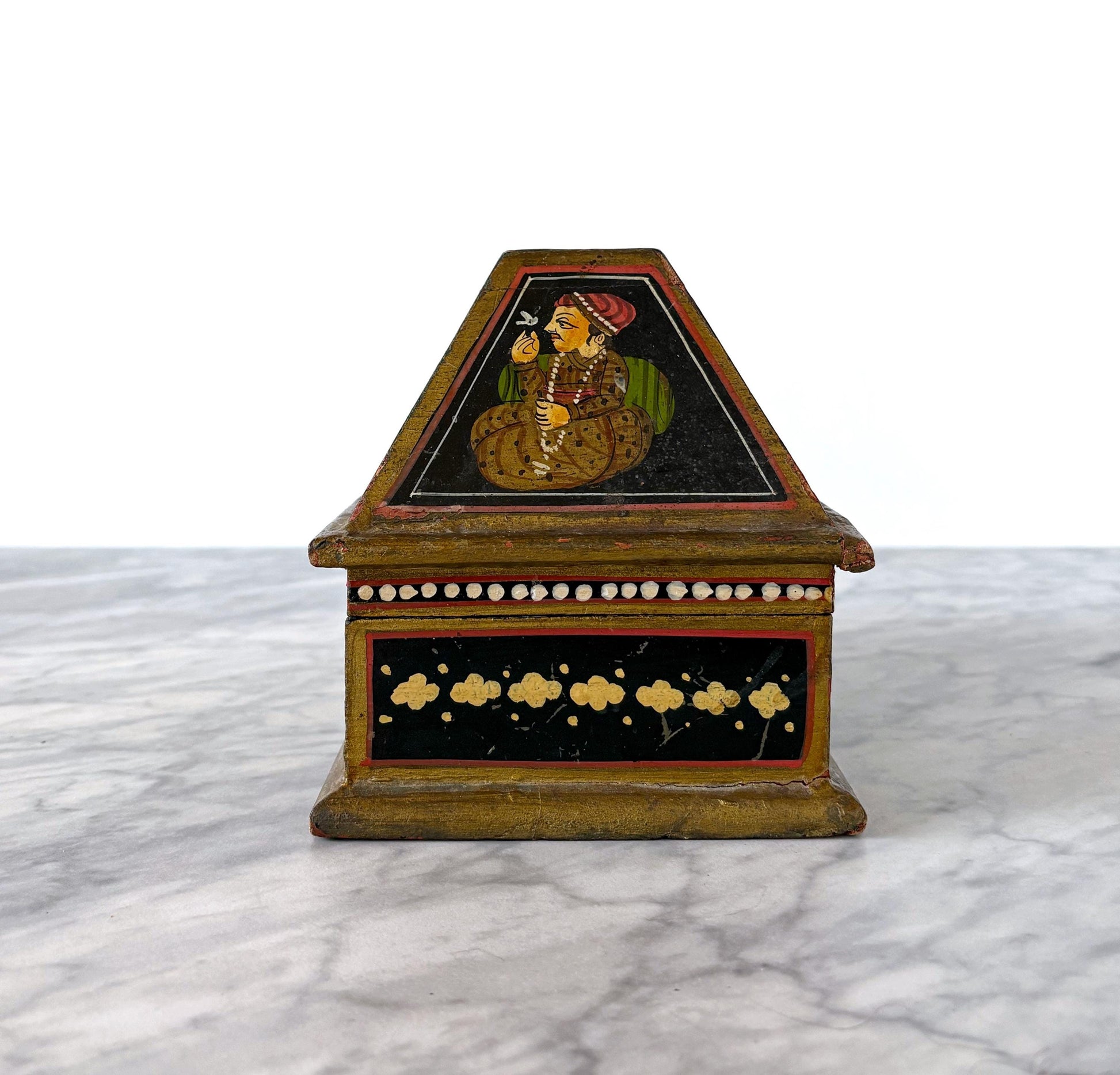 Vintage Hand Painted Indian Mughal Jewelry Chest Trinket Box - Global Folk Art Boho Style