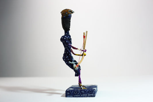 African Wire Archer Figurine Handmade Tribal Sculpture Textile Art Bow Decor Colorful Warrior Character Craft Display-1232
