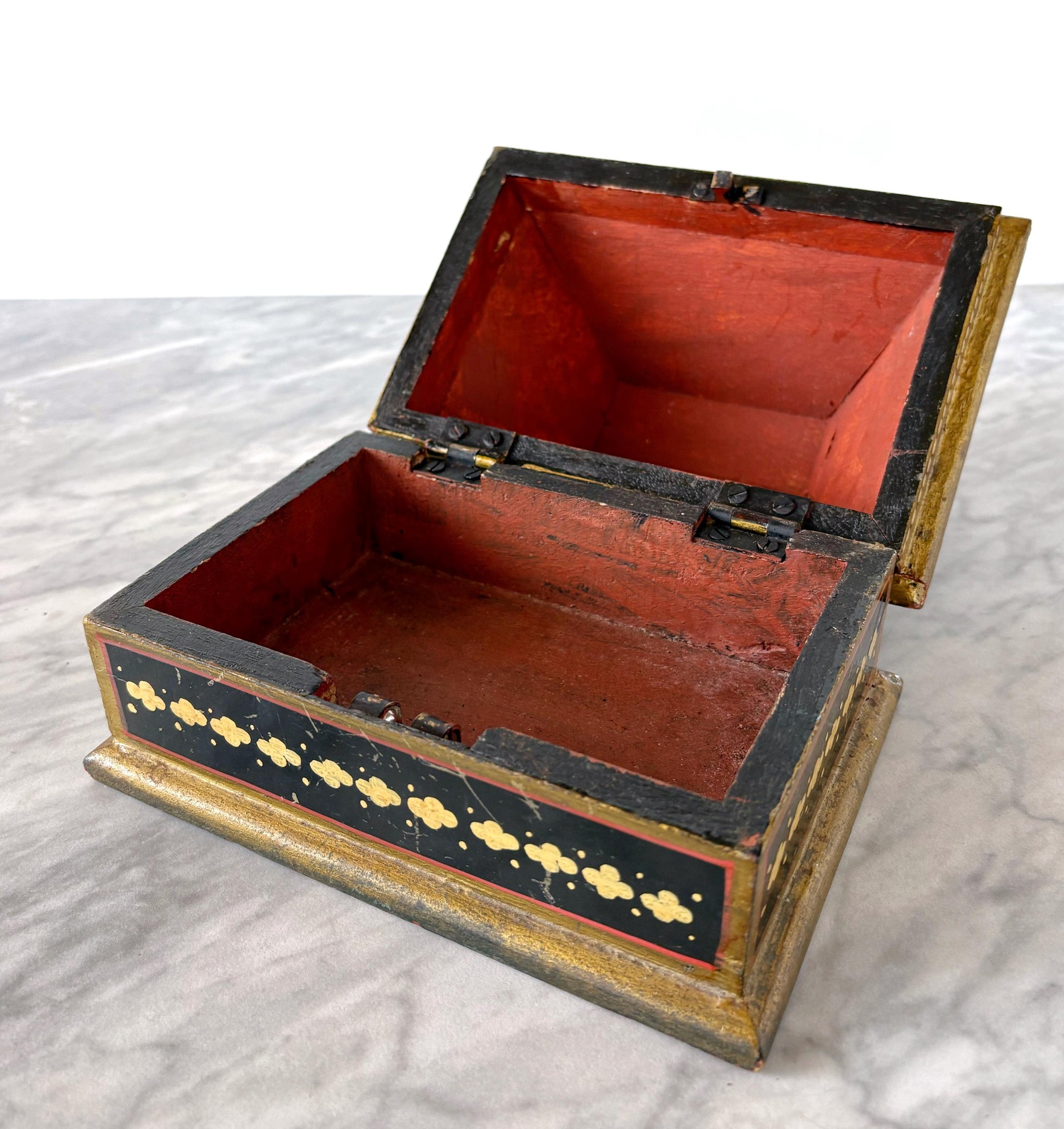 Vintage Hand Painted Indian Mughal Jewelry Chest Trinket Box - Global Folk Art Boho Style