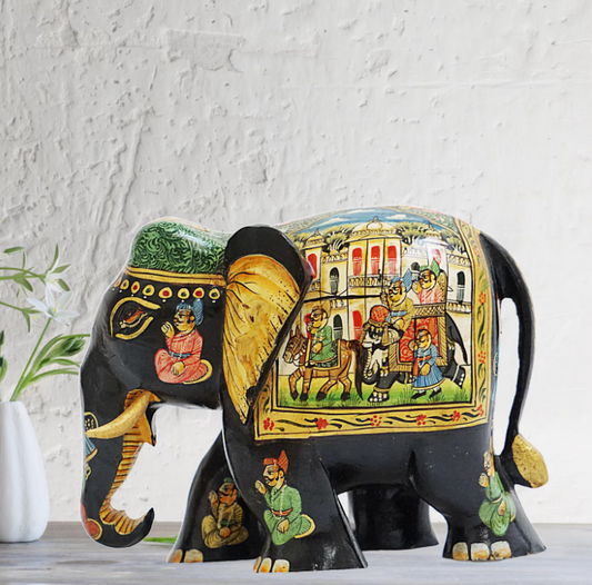Rajasthan Wooden Handicraft Colorful Elephant Handmade Hand Painted, Ethnic Indian Multicolor Style