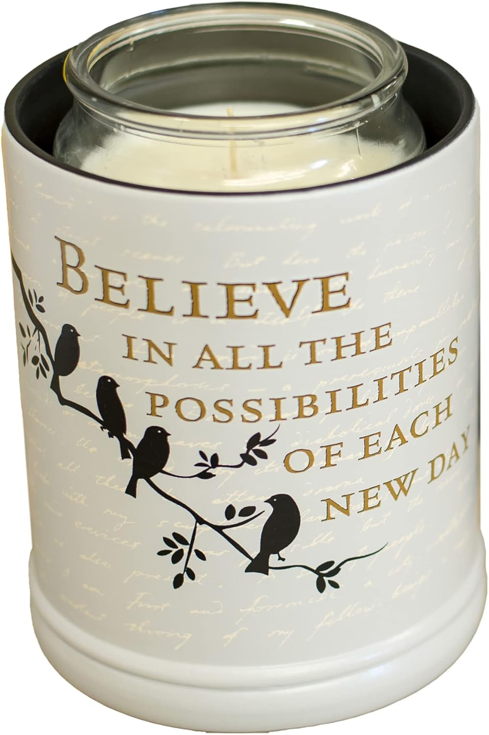 Birds on a Tree Grey Believe Ceramic Stoneware Electric Large Jar Candle Warmer