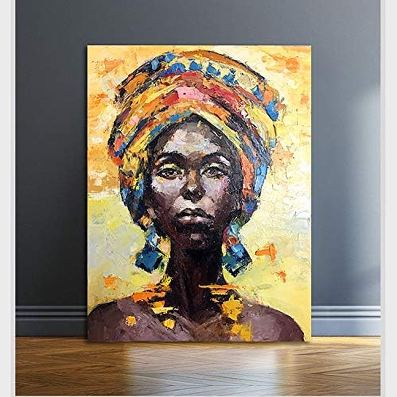 African American Woman Art Black Art Handmade Thick Textured Oil Paintings Canvas Wall Art for Living Room Bedroom Abstract Africa Pictures Artwork Wooden Framed African Life 24"X36"