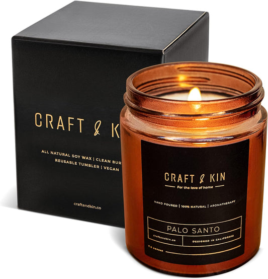 Scented Candles for Men | Palo Santo Candle | All-Natural Spring Scented Candles for Home | Long Lasting with 45 Hour Burn Time, 8Oz