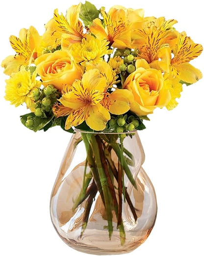 Flower Vases Decorative Boho Clear Glass Vases for Centerpieces Decorative Square Glass Vase for Flowers Home Decor Bedroom Living Room Party Office Wedding (Amber)