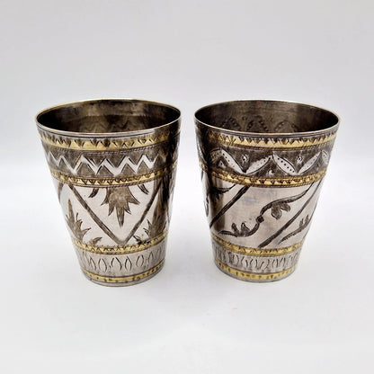 Indian Lassi Cups Drinking Cup Yogurt Milk Traditional Indian Nickel Brass Cup Early 20Th Century Home Bar Man Cave Dice Cup Old Fangled GB