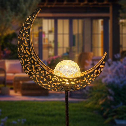 Moon Solar Lights Outdoor Garden Decor Gifts for Women,Waterproof Stakes Yard Decorations for Lawn, Patio Accessories, Backyard Ornaments Birthday, Mom Grandma (Bronze)