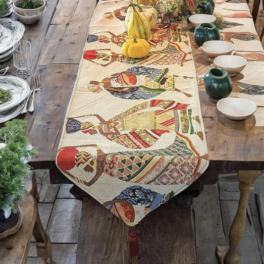Elegant Tapestry Table Runner - Dancing Women Festive Celebrate Kwanzaa African Ethnic Culture - Multi-Colorful Cotton Linen Woven Kitchen Dining Mats - 13" X 54"