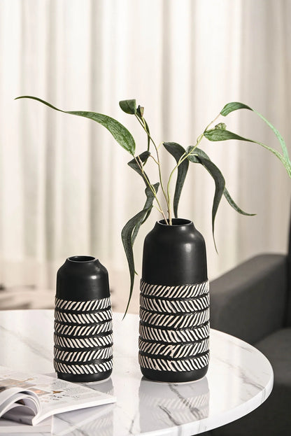 10"H, 7.5"H Black and White Vase for Table Decor Boho Ceramic Vases Accents, Decorative Tall Vases for Bathroom Mantel Living Room Shelf, Ideal Gift for Dad