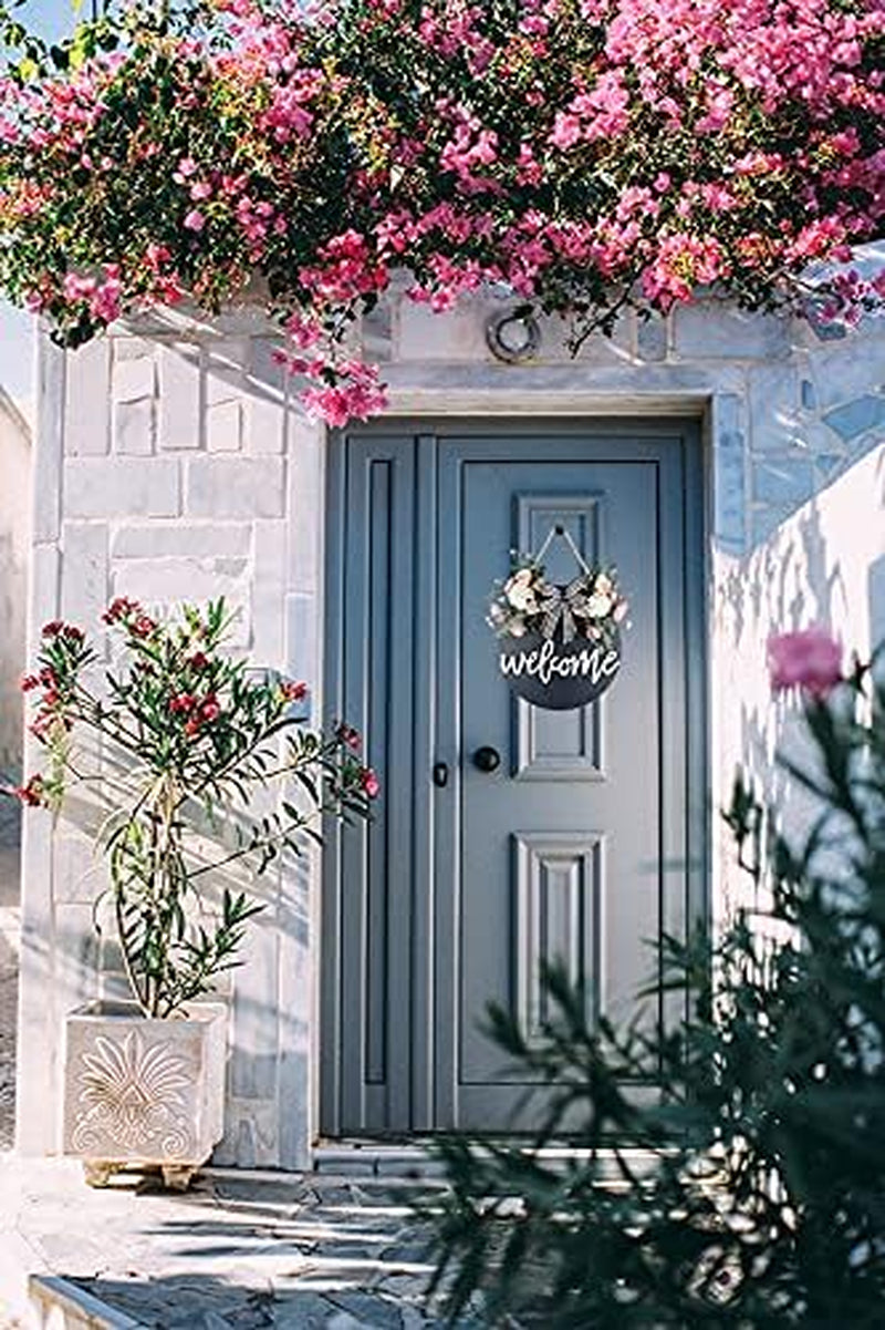 Welcome Sign for Front Door, Farmhouse Porch Décor Wooden Hanging round Sign 12" Black-Floral