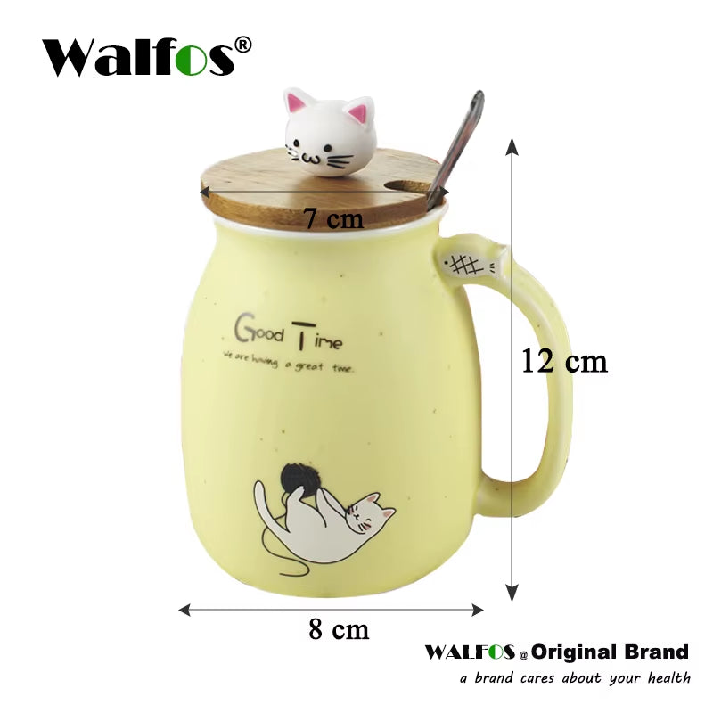 New Sesame Cat Heat-Resistant Cup Color Cartoon with Lid Cup Kitten Milk Coffee Ceramic Mug Children Cup