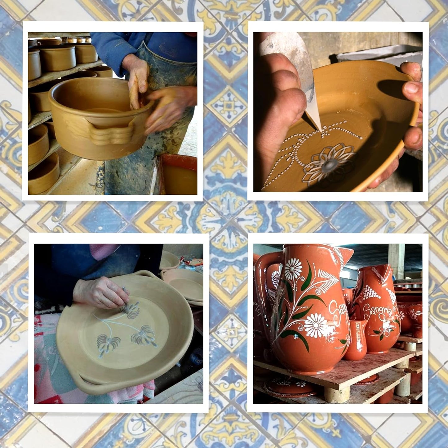 Traditional Portuguese Hand-Painted Vintage Clay Terracotta Cooking Pot Cazuela (N.2 7" Diameter)