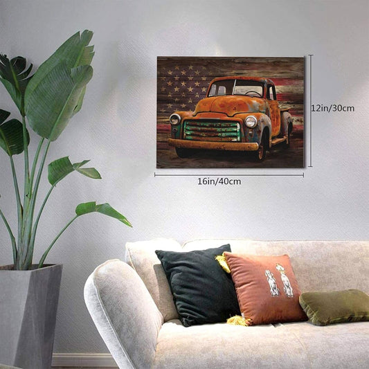 Rustic Old Truck Canvas Wall Art Classic Pickup Truck Print Paintings Vintage Country Decor Picture Modern Home Artwork Decor for Living Room Kitchen Bathroom Framed Ready to Hang 12X16 Inch