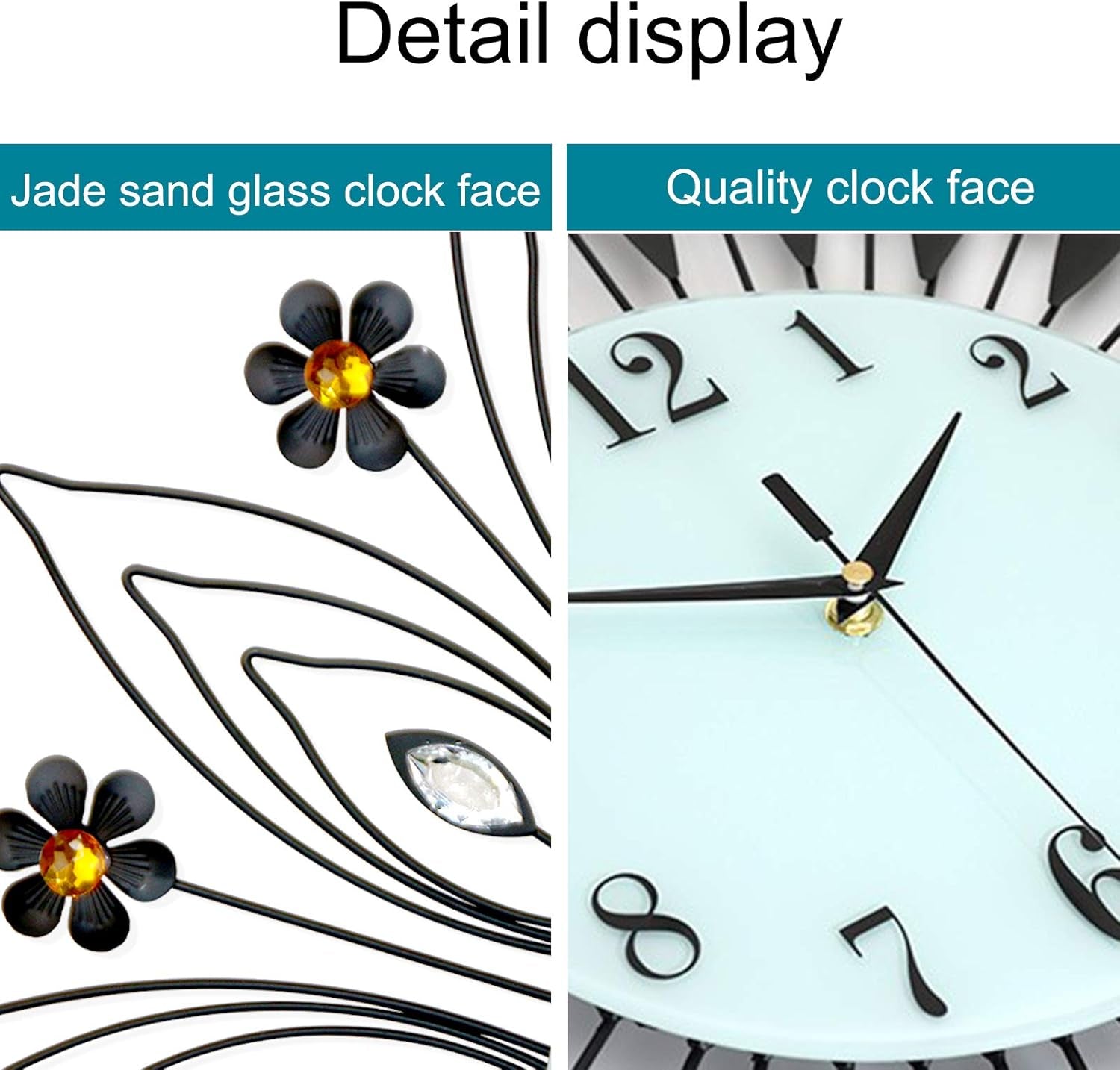 Large Pendulum Wall Clock,Non-Ticking Silent Quartz Metal Wall Clocks,Flower Fancy Wall Clocks for Living Room Decor