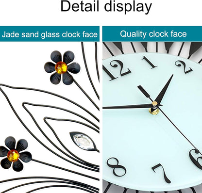 Large Pendulum Wall Clock,Non-Ticking Silent Quartz Metal Wall Clocks,Flower Fancy Wall Clocks for Living Room Decor