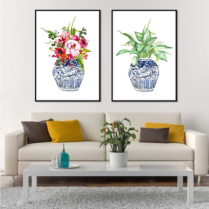 Chinoiserie Art Print Ginger Jar Blue White Porcelain China Ming Vase Canvas Wall Art Chinoiserie Art Print Poster Wall Art Decor Poster Painting on Canvas Print Pictures Floral Decor Art No Frame
