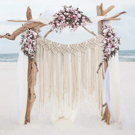 Macrame Wall Hanging, Large Woven Wall Hangings, Boho Cotton Handmade Macrame Backdrop Wall Decor for Wedding Living Room Bedroom Gallery, 37"X 45"