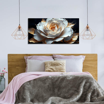Large White Flower Canvas Wall Art for Living Room Bedroom Home Office Black and White Flower Picture Modern Canvas Prints Framed Wall Decor Artwork Size 20X40