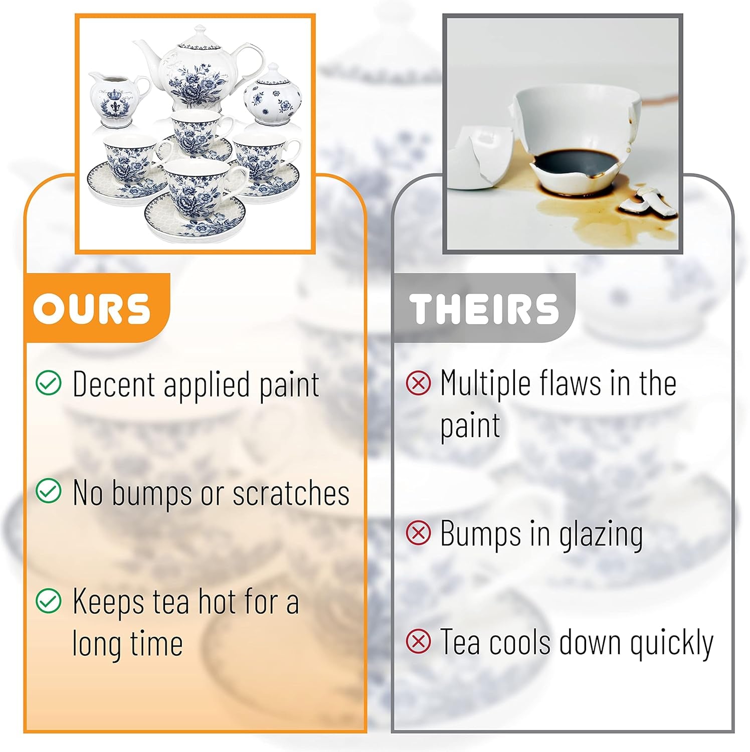 Btat- Blue Dream Tea Set, Tea Cups (8Oz), Tea Pot (48Oz), Creamer and Sugar Set, Gift Box, China Tea Set, Tea Service, Tea Cups and Saucer Set, Tea Set for Adults, Porcelain Tea Set