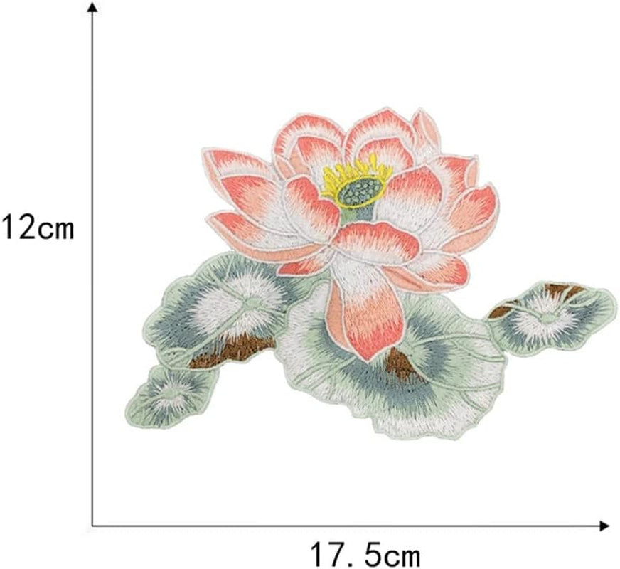 Lotus Embroidery Patch Iron on Beautiful Flower Stickers for Jacket Flight Suit T-Shirt Skirt Bag Decoration Embroidered DIY Patchwork Handmade Sew Garments Appliques, ZD03, PINK