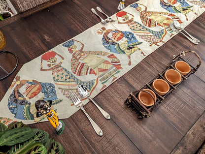 Elegant Tapestry Table Runner - Dancing Women Festive Celebrate Kwanzaa African Ethnic Culture - Multi-Colorful Cotton Linen Woven Kitchen Dining Mats - 13" X 54"