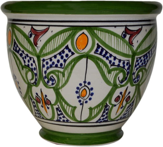 Flower Pot Moroccan Spanish Garden Drain Hole Ceramic Planter Handmade Multicolored