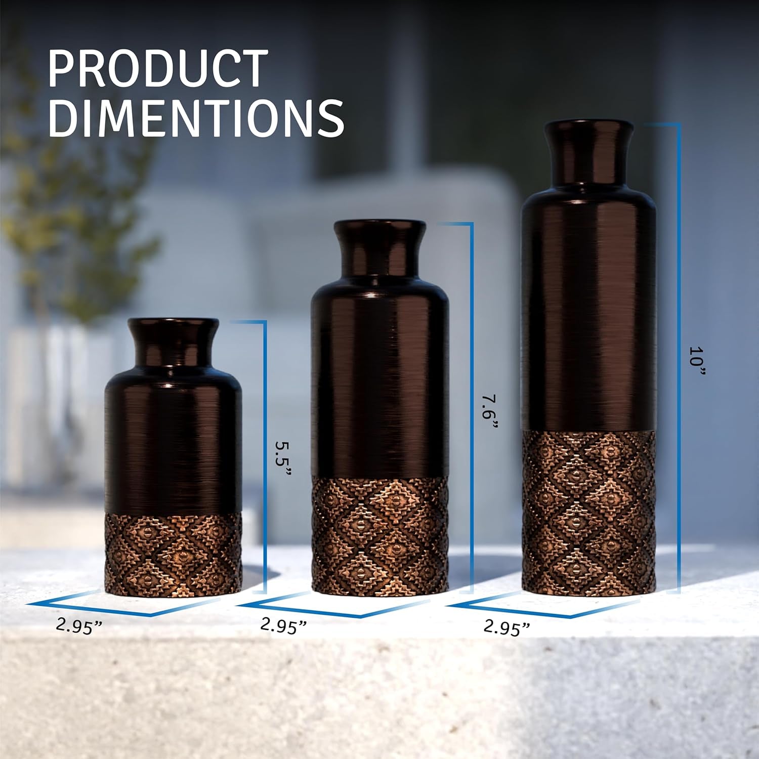 Dublin Brown Vases - Set of 3 Vases - Table Centerpieces for Dining Room, Kitchen Décor, Home Decor for Your Living Room, Dining Room, Bedroom, Office, Entry Table or Shelf Decor