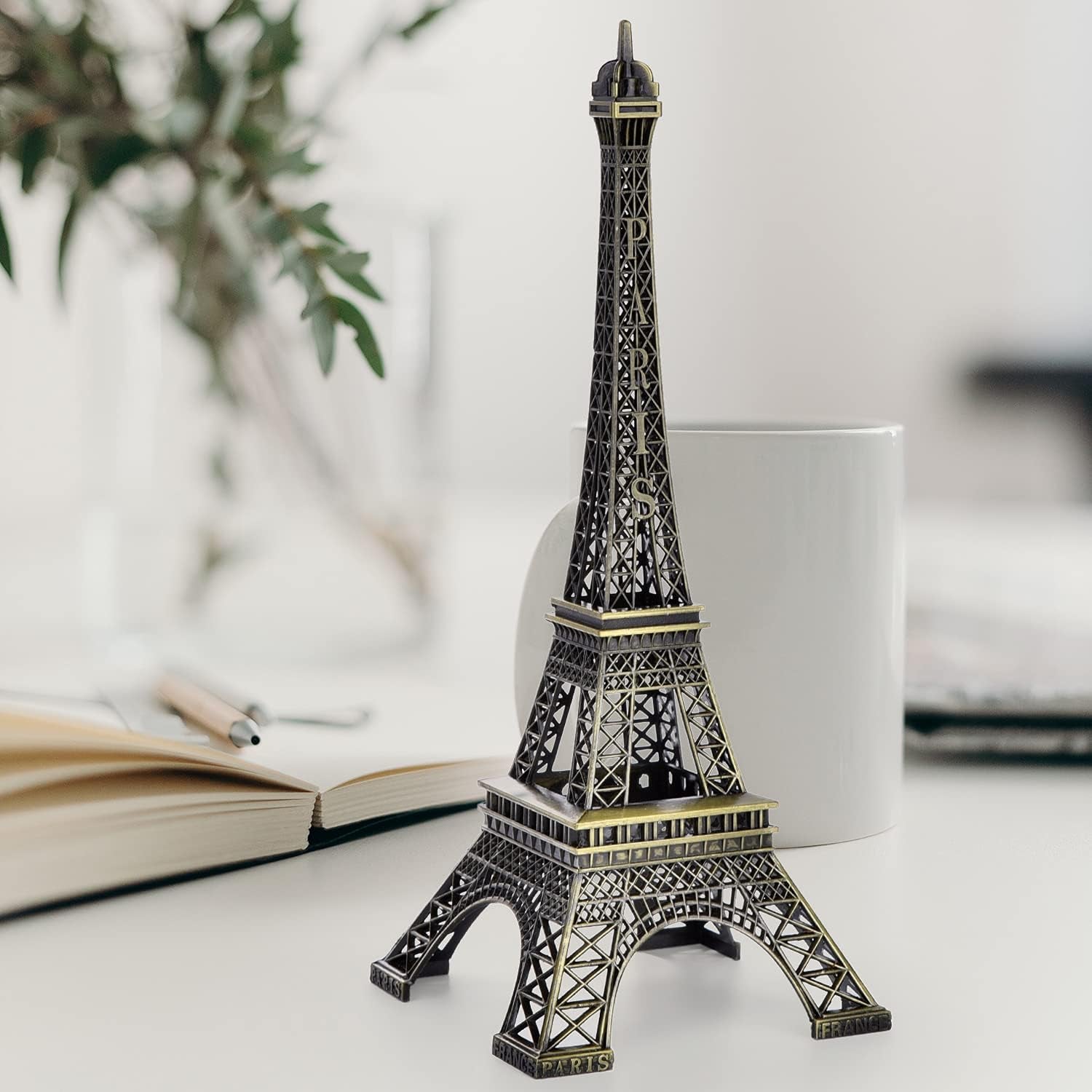 Bronze Metal Eiffel Tower Statue, 10Inch Decorative Figurine Replica Stand Holder for Cake Topper Table Decor Gift Party Home Decoration